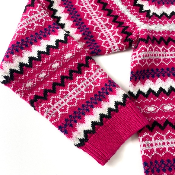 Talbots Pink Fair Isle Nordic Style Lambswool Blend Cardigan Sweater Size Medium - Picture 8 of 14